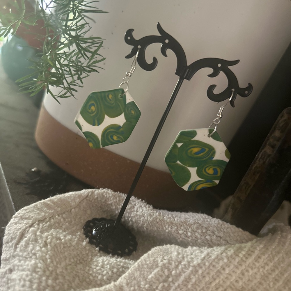 Green and Yellow Swirl Earrings